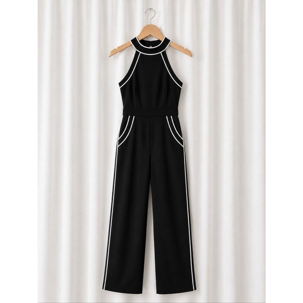 Lulus Mod Babe Retro 60s Look Black & White Sleeveless Sleek Tailored Jumpsuit